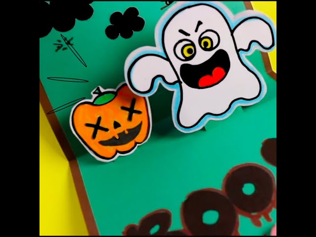 Хэллоуин 3Д открытка с тыквой и привидением