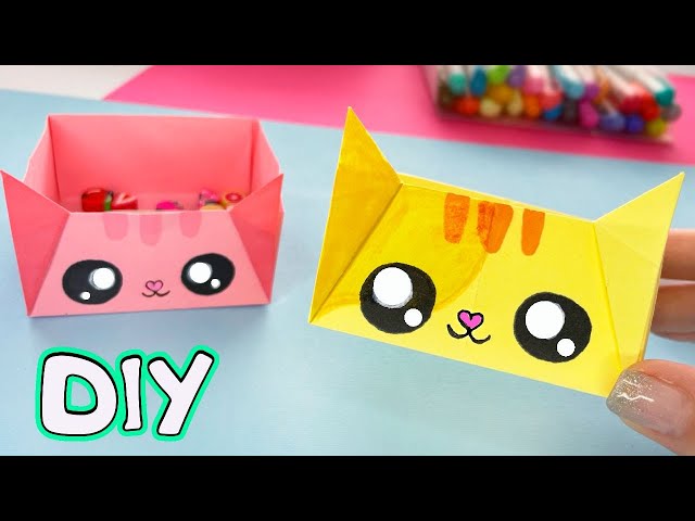 Оригами котик коробочка из бумаги. Канцелярия с котиками